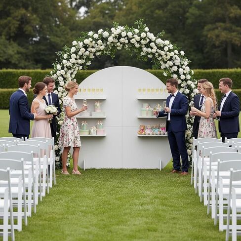 6.56FT Wooden Wedding Gift Display Arch, 6-Tier Champagne Wall Backdrop with Shelves for Party Favors, Escort Cards, Cupcakes & Desserts, Reusable Display Stand for Wedding Reception, Ceremony, Bridal Shower in Saudi Arabia