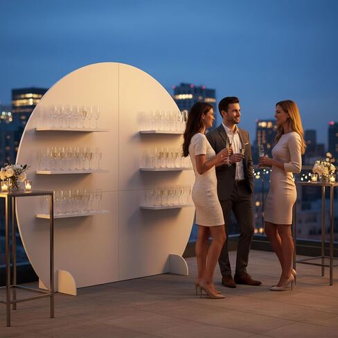 6.56FT Wooden Wedding Gift Display Arch, 6-Tier Champagne Wall Backdrop with Shelves for Party Favors, Escort Cards, Cupcakes & Desserts, Reusable Display Stand for Wedding Reception, Ceremony, Bridal Shower in Saudi Arabia