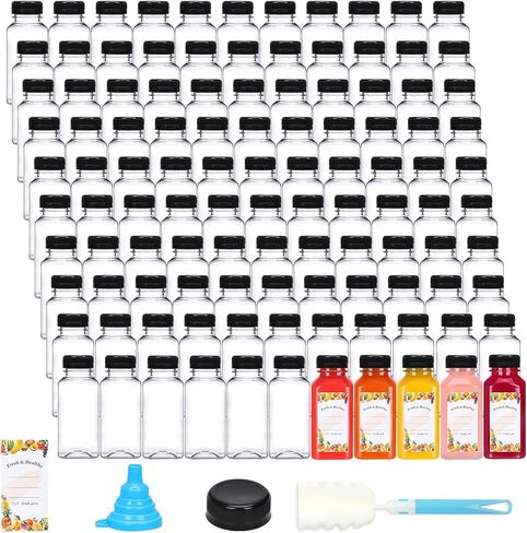 Moretoes 144pcs 4oz Plastic Shot Bottles with Lids, Reusable Ginger Shots Bottles, Clear Bulk Juice Containers with Caps for Juicing, Smoothies, Drinking and Other Beverages in Saudi Arabia