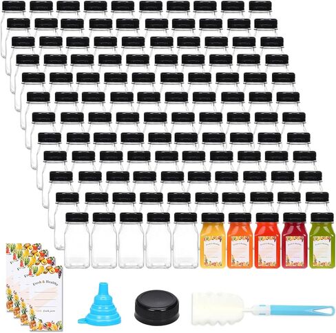 Moretoes 144pcs 4oz Plastic Shot Bottles with Lids, Reusable Ginger Shots Bottles, Clear Bulk Juice Containers with Caps for Juicing, Smoothies, Drinking and Other Beverages in Saudi Arabia