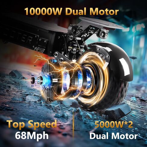 T90 Pro 10000W Dual Motor Electric Scooter for Adults, 72V Detachable Battery, 68 MPH Max Speed, 65 Mile Range, 14" Off-Road Tires, Folding E-Scooter with Music Light in Saudi Arabia