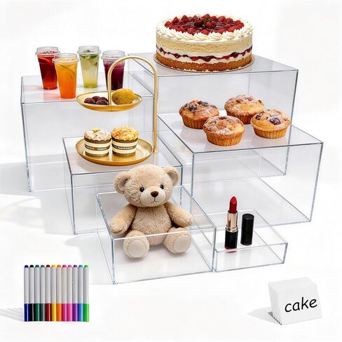 6 Pcs Acrylic Buffet Risers with Markers ＆ Signs, Food Display Stands, Jewelry Dessert Table, Daily Organization, Cube Nesting Boxes Nesting Riser Party Catering(Sizes 3",4",5",6",7",8" Transparent in Saudi Arabia