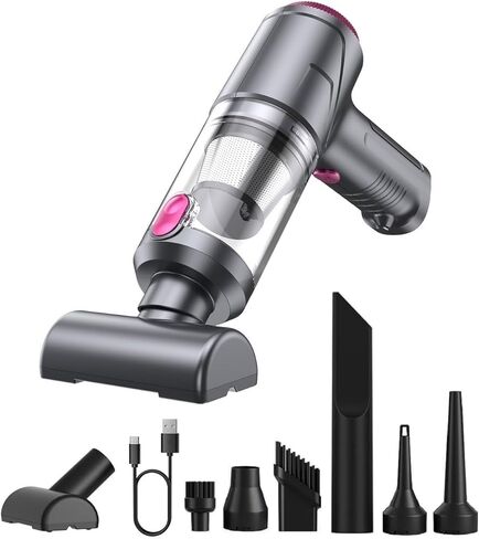 مكنسة كهربائية محمولة للسيارة لاسلكية مع محرك بدون فرش، مكنسة كهربائية عالية الطاقة 12000 باسكال ومنفضة هواء، 4 في 1 لوحة مفاتيح محمولة صغيرة محمولة باليد مكنسة كهربائية للمنزل السيارة in Kuwait