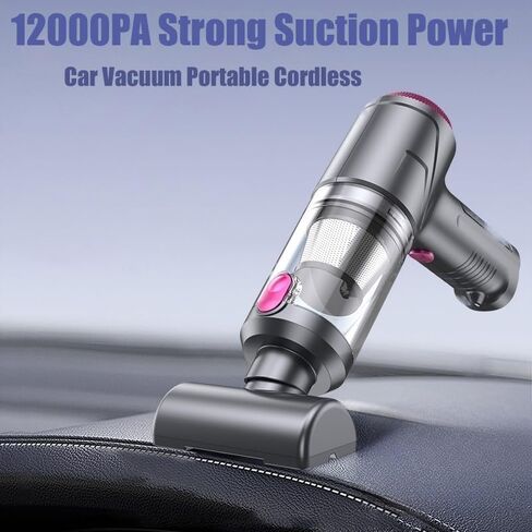 مكنسة كهربائية محمولة للسيارة لاسلكية مع محرك بدون فرش، مكنسة كهربائية عالية الطاقة 12000 باسكال ومنفضة هواء، 4 في 1 لوحة مفاتيح محمولة صغيرة محمولة باليد مكنسة كهربائية للمنزل السيارة in Kuwait