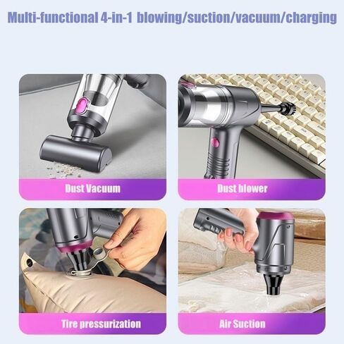 مكنسة كهربائية محمولة للسيارة لاسلكية مع محرك بدون فرش، مكنسة كهربائية عالية الطاقة 12000 باسكال ومنفضة هواء، 4 في 1 لوحة مفاتيح محمولة صغيرة محمولة باليد مكنسة كهربائية للمنزل السيارة in Kuwait
