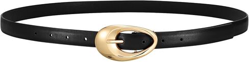 Women Faux Leather Belt for Jeans Pants Fashion Ladies Thin Waist Belt with Gold Oval Buckle in Saudi Arabia