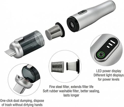 AUTOPALS Cordless Car Portable Vacuum Cleaner, 4 in 1 Suck, Blow, Inflate, Vacuum, 18000-20000Pa High Power, Type-C Charging, Battery Level Display, Multi-Nozzles for Car, Home & Pet Hair, Office in Saudi Arabia