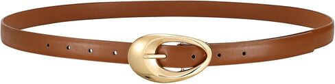 Women Faux Leather Belt for Jeans Pants Fashion Ladies Thin Waist Belt with Gold Oval Buckle in Saudi Arabia