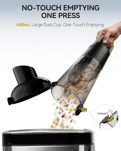 مكنسة كهربائية محمولة للسيارة لاسلكية بقوة شفط عالية 23000 باسكال، شحن سريع 1.5 ساعة من النوع C ووضعين للشفط، مكنسة يدوية صغيرة محمولة قابلة لإعادة الشحن مع فوهات متعددة للسيارة والمكتب المنزلي (أسود) in Kuwait