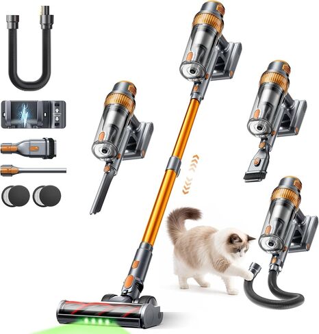 Cordless Vacuum Cleaner,600W 50KPa 65Mins Vacuum Cleaners for Home,Stick Vacuum with LED Touch Screen,Wall Mount Charging,Self-Standing Cordless Vacuum for Pet Hair/Carpet/Hard Floor/Car in Saudi Arabia