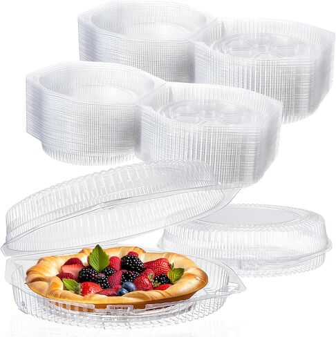 Soaoo 100 Pcs 9" Disposable Plastic Pie Container with Lid - Airtight, Leakproof & Stackable Pie Keeper, Flan Containers with Lids for Bakery Takeout & Food Storage & Catering in Saudi Arabia