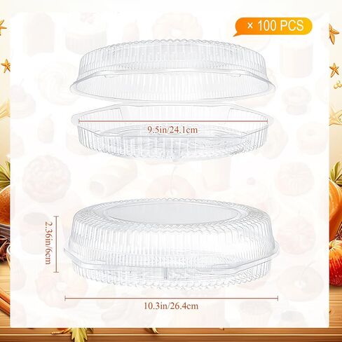 Soaoo 100 Pcs 9" Disposable Plastic Pie Container with Lid - Airtight, Leakproof & Stackable Pie Keeper, Flan Containers with Lids for Bakery Takeout & Food Storage & Catering in Saudi Arabia