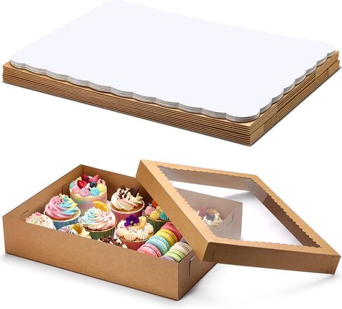 20 Pcs 19x14x4 Inch Half Sheet Cake Boxes 10pcs Large Rectangle Bakery Boxes with Window and 10pcs Cake Boards for Pastry Baking Cupcakes Pie Cookies Birthday Party(White) in Saudi Arabia