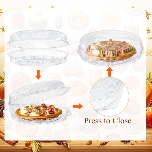 Soaoo 100 Pcs 9" Disposable Plastic Pie Container with Lid - Airtight, Leakproof & Stackable Pie Keeper, Flan Containers with Lids for Bakery Takeout & Food Storage & Catering in Saudi Arabia