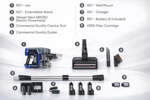 مكنسة برولوكس RS7 PRO اللاسلكية للمنظفات التجارية والمهنية - مكنسة كهربائية خفيفة الوزن بدون كيس مع بطارية قابلة للإزالة، وترشيح HEPA للسجاد والأرضيات الصلبة in Kuwait