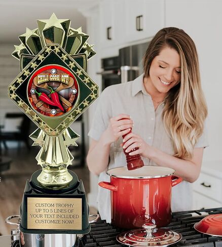 Awards4U Chili Cook Off Trophy – Custom Engraved Award for Best Chili, 1st Place or Contest Winner – Fun Personalized Prize for Cook-Off Events, Office Competitions & Chili Champions – 9" Gold Trophy in Saudi Arabia