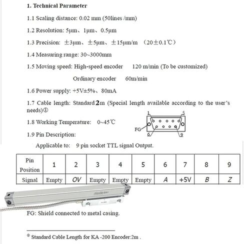 KA200 TTL 5V 5um Linear Sensors, Glass Grating Ruler Electronic Milling Machine Lathe DRO, 1pc(370mm 5um TTL 5V) in Saudi Arabia