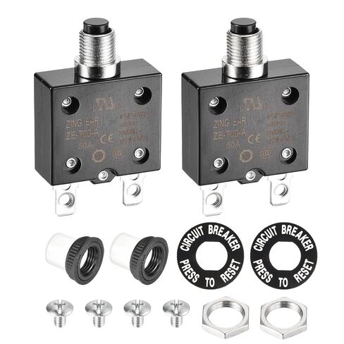 قاطع الدائرة الحرارية DMiotech 40A 125/250 فولت تيار متردد 50 فولت تيار مستمر 50/60 هرتز 1.3x0.6x1.9 زر الضغط اليدوي لإعادة تعيين حامي التحميل الزائد مع غطاء زر مقاوم للماء لتطبيق حماية التحميل الزائد، قطعتان in Kuwait