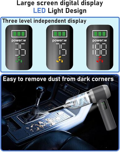 مكنسة كهربائية لاسلكية محمولة، 2 في 1 شفط ونفخ، محرك بدون فرشاة 100 وات، شاشة رقمية LED، 8 ملحقات، للسيارة والمنزل والحيوانات الأليفة ومكتب الشعر in Kuwait