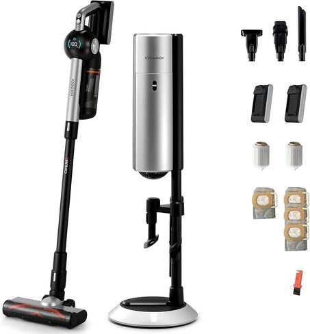 CoreJet 5+ Self-Emptying Stick Vacuum, Cordless Vacuum Cleaner with All-in-One Charging Dock, 2 Removable Batteries, 450W Motor, Dust Detection Light, HEPA Filtration for Hard Floors, Rugs in Saudi Arabia