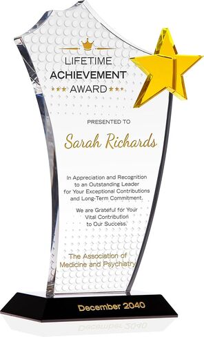 Personalized Gold Star Crystal Lifetime Achievement Award – Custom Engraved Employee Trophy for Career Recognition, Leadership, Retirement & Milestones (L - 10") in Saudi Arabia