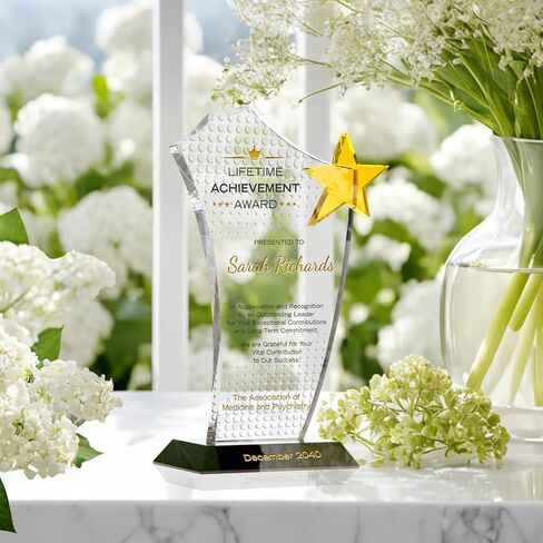 Personalized Gold Star Crystal Lifetime Achievement Award – Custom Engraved Employee Trophy for Career Recognition, Leadership, Retirement & Milestones (L - 10") in Saudi Arabia