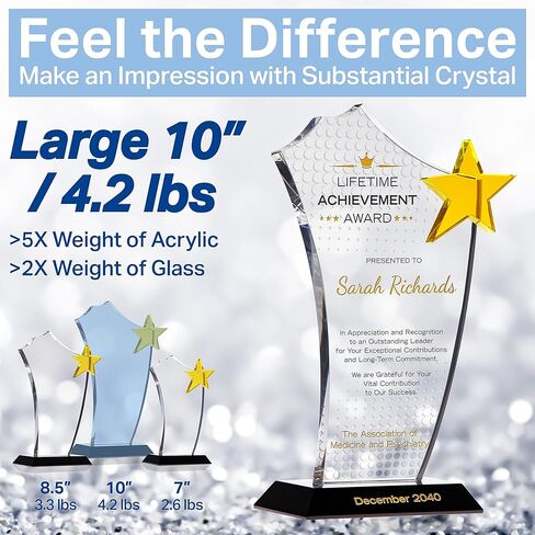 Personalized Gold Star Crystal Lifetime Achievement Award – Custom Engraved Employee Trophy for Career Recognition, Leadership, Retirement & Milestones (L - 10") in Saudi Arabia