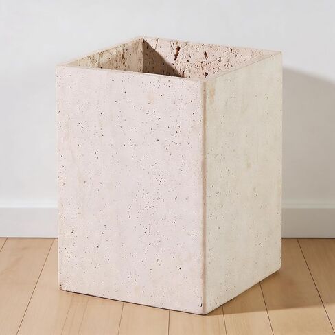 Rectangular Ivory Travertine Bathroom Trash Can, Natural Organic Stone Office Wastebasket, Wabi-Sabi Durable Storage Basket, Garbage Container for Bathroom, Home Office, Bedroom, Living Room, Toilet in Saudi Arabia