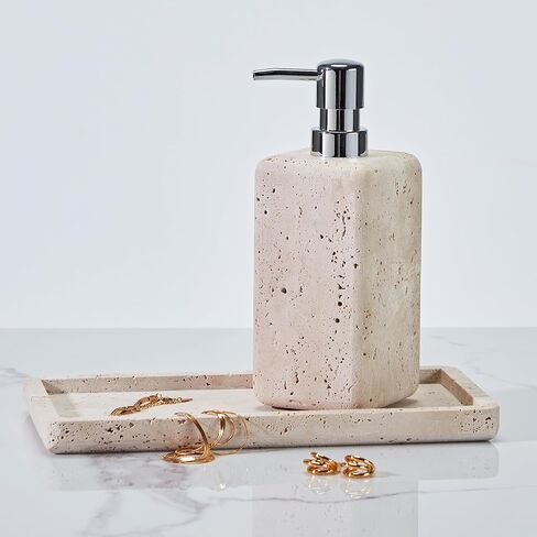 Rectangular Ivory Travertine Bathroom Trash Can, Natural Organic Stone Office Wastebasket, Wabi-Sabi Durable Storage Basket, Garbage Container for Bathroom, Home Office, Bedroom, Living Room, Toilet in Saudi Arabia