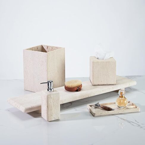 Rectangular Ivory Travertine Bathroom Trash Can, Natural Organic Stone Office Wastebasket, Wabi-Sabi Durable Storage Basket, Garbage Container for Bathroom, Home Office, Bedroom, Living Room, Toilet in Saudi Arabia