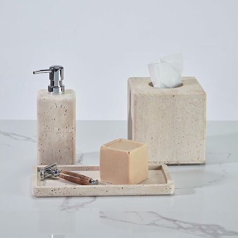 Rectangular Ivory Travertine Bathroom Trash Can, Natural Organic Stone Office Wastebasket, Wabi-Sabi Durable Storage Basket, Garbage Container for Bathroom, Home Office, Bedroom, Living Room, Toilet in Saudi Arabia