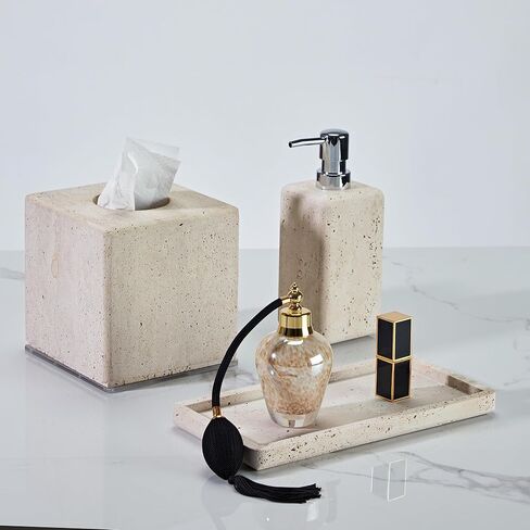 Rectangular Ivory Travertine Bathroom Trash Can, Natural Organic Stone Office Wastebasket, Wabi-Sabi Durable Storage Basket, Garbage Container for Bathroom, Home Office, Bedroom, Living Room, Toilet in Saudi Arabia