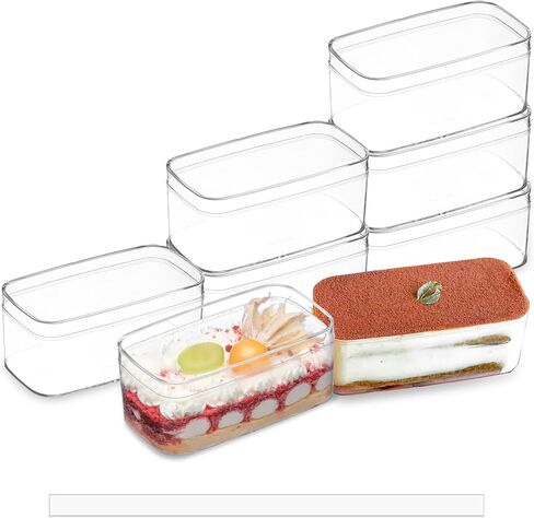 50 Pack 10OZ Rectangle Clear Plastic Dessert Cups with Lids and Stickers Disposable Fruit Cups for Dessert,Tiramisu container with lid,Cupcake,Parfait,Pudding,Iced Cold Drinks,Snacks,Fruits in Saudi Arabia