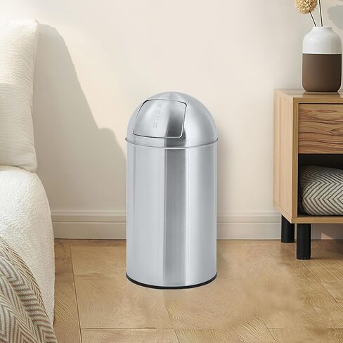 18 Gallon/70 L Cylindrical Trash Can, Heavy Duty Stainless Steel Rubbish Bin with Removable Inner Bucket, Outdoor Tall Garbage Can with Push Lid for Office, Restaurant, Commercial Use in Saudi Arabia