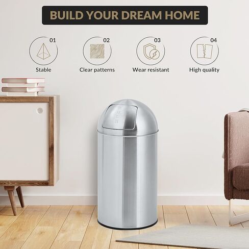 18 Gallon/70 L Cylindrical Trash Can, Heavy Duty Stainless Steel Rubbish Bin with Removable Inner Bucket, Outdoor Tall Garbage Can with Push Lid for Office, Restaurant, Commercial Use in Saudi Arabia