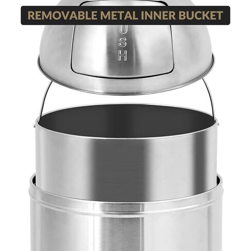 18 Gallon/70 L Cylindrical Trash Can, Heavy Duty Stainless Steel Rubbish Bin with Removable Inner Bucket, Outdoor Tall Garbage Can with Push Lid for Office, Restaurant, Commercial Use in Saudi Arabia