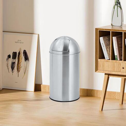 18 Gallon/70 L Cylindrical Trash Can, Heavy Duty Stainless Steel Rubbish Bin with Removable Inner Bucket, Outdoor Tall Garbage Can with Push Lid for Office, Restaurant, Commercial Use in Saudi Arabia