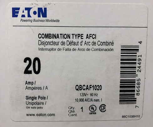 Eaton QBCAF1020 بولت على نوع التركيب QBCAF مجموعة قوس خطأ قاطع الدائرة 1-القطب 20 أمبير 120/240 فولت Quicklag in Saudi Arabia