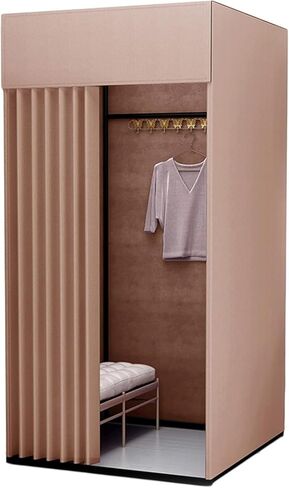 Curry Fitting Room Linen Fabric Privacy Partition with Curtain Kit Hooks Mobile Rail Storage(80 * 80 * 200cm) in Saudi Arabia