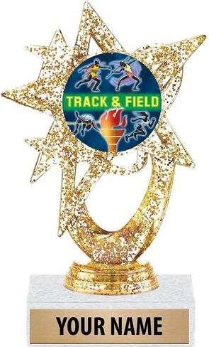 5.5" Gold Glitter Track & Field Trophies, Custom Astral Star Track & Field Trophy Award Prime in Saudi Arabia