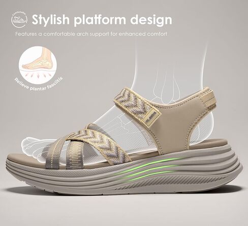 Vilanva Women's Comfortable Orthopedic Platform Walking Sandals with Arch Support Adjustable Buckle Cushioned Midsole for Plantar Fasciitis Relief Casual Sport Summer Outfits in Saudi Arabia