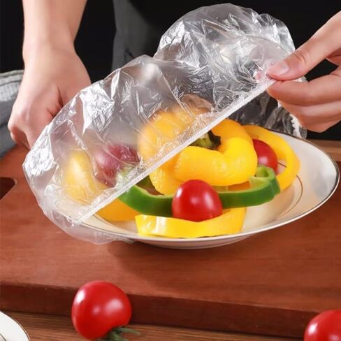 100Pcs/pack Transparent Plastic Disposable Food Storage Cover 14-35cm Stretchable Kitchen Fruit Vegetable Dust-proof Food Cover in Saudi Arabia