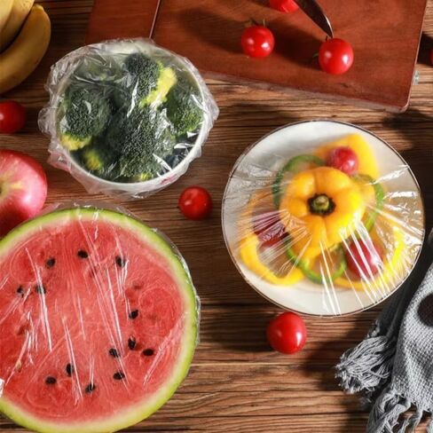 100Pcs/pack Transparent Plastic Disposable Food Storage Cover 14-35cm Stretchable Kitchen Fruit Vegetable Dust-proof Food Cover in Saudi Arabia