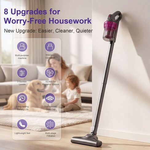 Cordless Stick Vacuum Cleaner, 6-in-1 Lightweight Handheld Vacuum, Built-in Mattress Vacuum Cleaner, 3-Speed Suction, Powerful Multi-purpose Cleaner for Hardwood Floors, Carpet, Pet Hair, Car Cleaning in Saudi Arabia