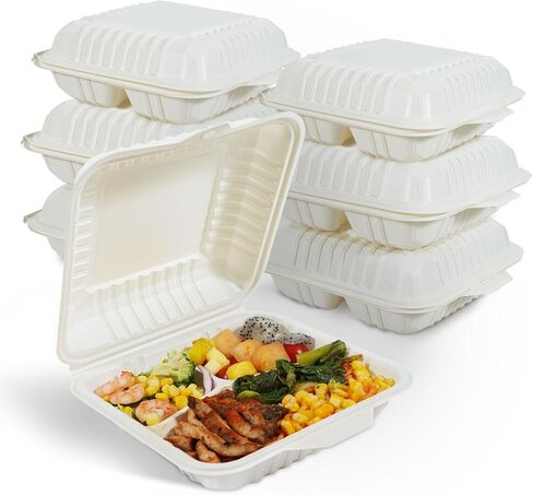 50-Pack 8x8 Inch Clamshell Take Out Food Containers|Lunch Containers with Compartments |Microwavable, Freezer Safe, Soak-Resistant, Durable, Stackable for Pasta Salad Sandwich(Black) in Saudi Arabia