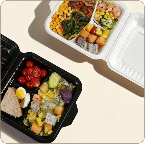 50-Pack 8x8 Inch Clamshell Take Out Food Containers|Lunch Containers with Compartments |Microwavable, Freezer Safe, Soak-Resistant, Durable, Stackable for Pasta Salad Sandwich(Black) in Saudi Arabia