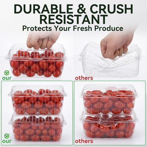 Qinyoung 100 Pack 1 Pound Clear Plastic Berry Containers with Lids Vented Clam Shell Produce Baskets for Fridge 7.1 x 4.7 x 2.4 Inch Fruit Storage Boxes for Strawberry, Grocery, Home Use in Saudi Arabia