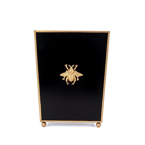 Jaye's Studio Regency Line, Square Wastebasket & Garbage Bin, Gold Trim & Finish, Round Gold Feet, Hand-Painted, Metal, Trash Bin for Bedroom, Office, Bathroom, 9" x 9 x 12 (Black, Gold Bee) in Saudi Arabia