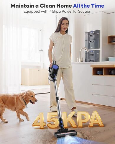 Cordless Vacuum Cleaner, 45KPA Stick Vacuum Cleaners for Home with Up to 40 Mins Runtime, 6-in-1 Rechargeable Lightweight Vacuum with Powerful Suction for Carpets, Pet Hair, Hardwood Floors in Saudi Arabia