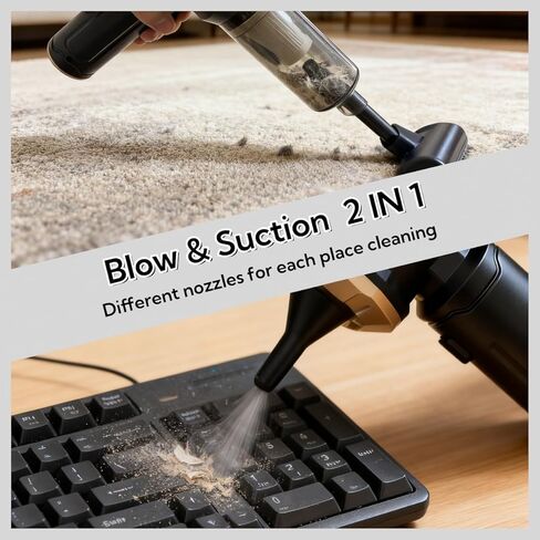 Handheld Car Vacuum Cleaner, 16000Pa Vacuum Cleaner and Air Duster, Portable Cordless Hand Held Vacuum with Brushless Motor and Multi-Nozzles for Car, Home, Office, Pet in Saudi Arabia